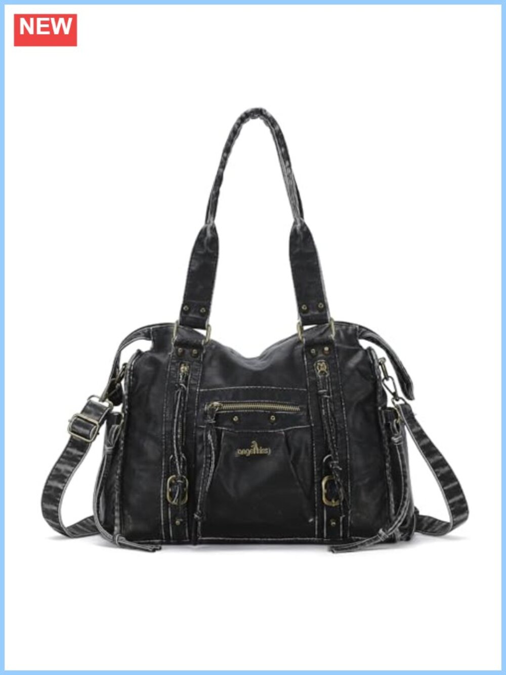 Vintage Leather Hobo Shoulder Bag Large Multi Pocket Satchel Tote Handbag